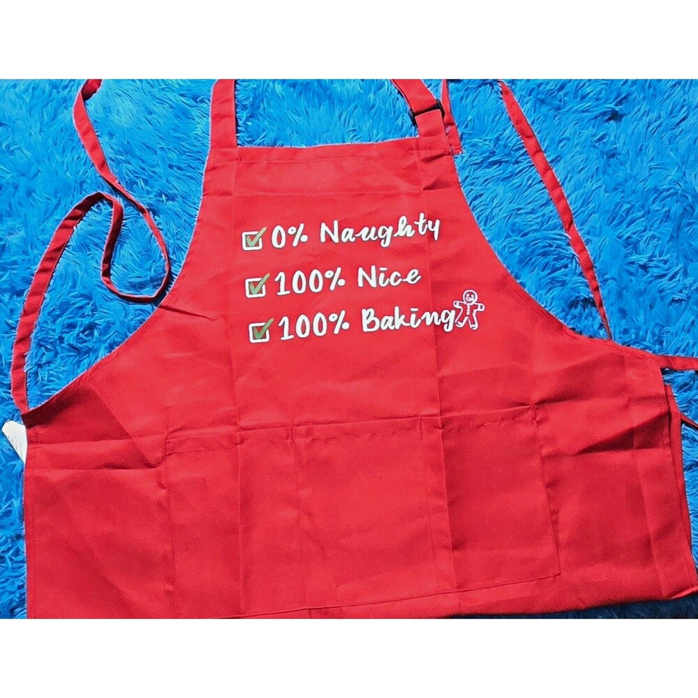 Red Bib Adjustable Apron Gingerbread Man Christmas 0% Naughty 100% Nice Baking